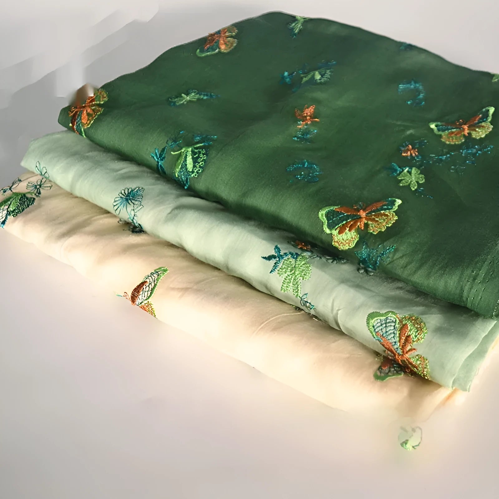 Pure ramie Hanfu embroidery fabric showing texture and available colour options