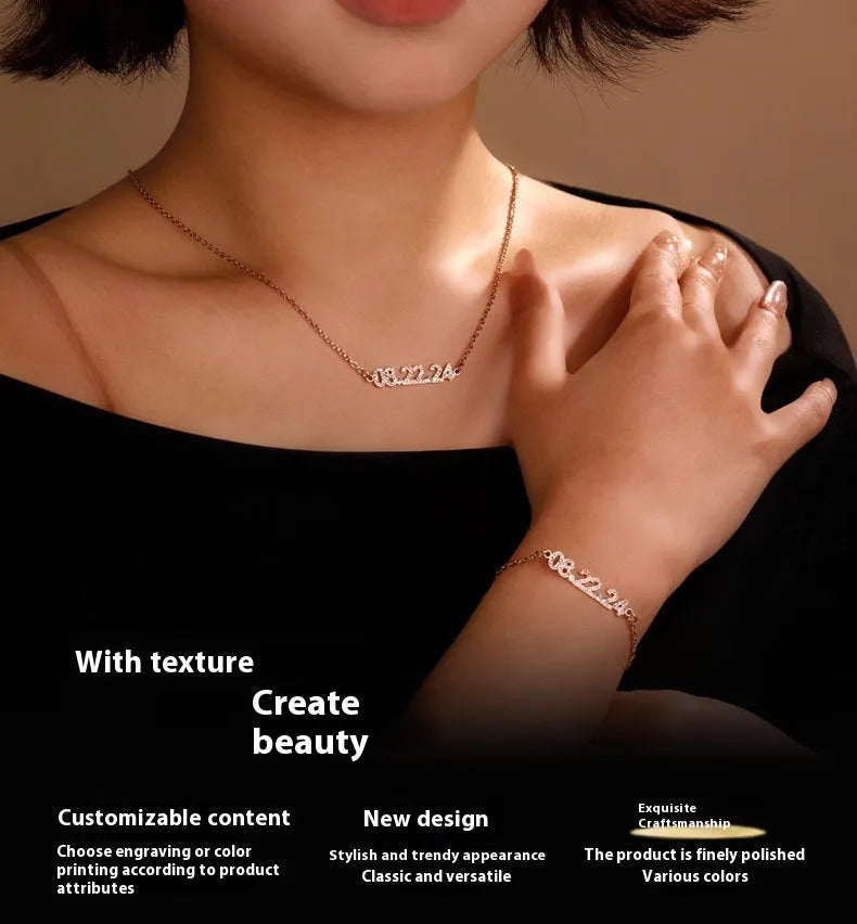 Stainless steel diamond studded digital bracelet or necklace in gold rose gold and steel color options