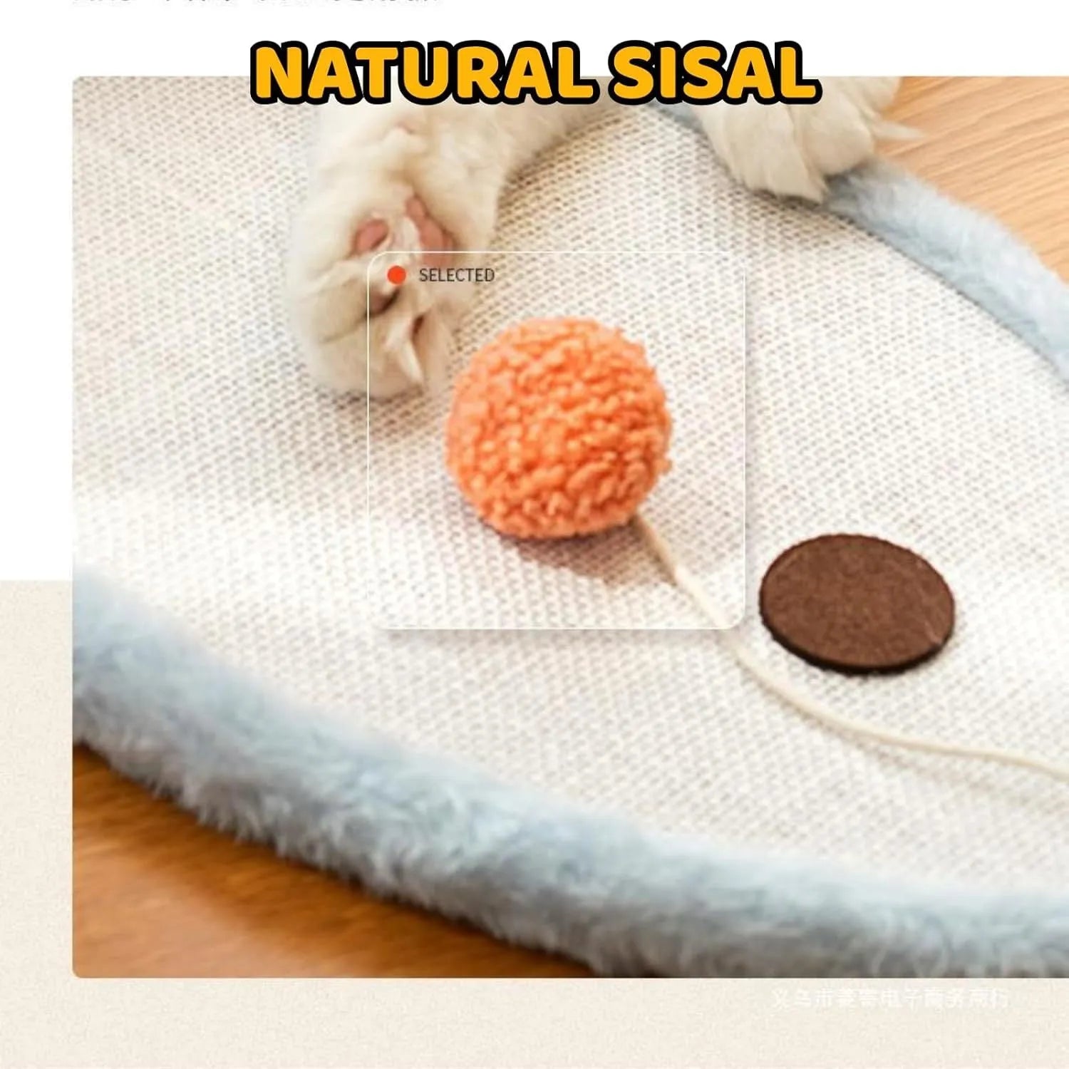 Wall mounted cat scratching mat with sleeping cat design in natural sisal material
