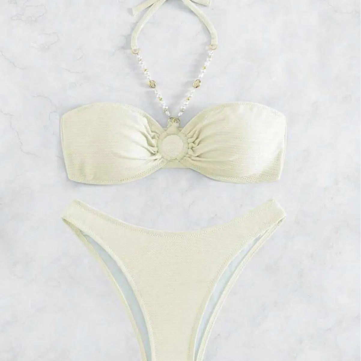 Women's halter beach bikini set in solid colour with brief style for swimming