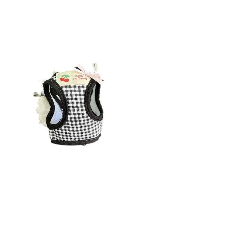 Cotton chest and back dog harness for small breeds in pink or black with adjustable sizing