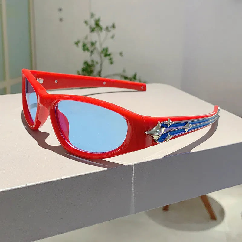 Outdoor sports windproof sunglasses with PC frame in black frame blue lens and other color options for fashion commuter use