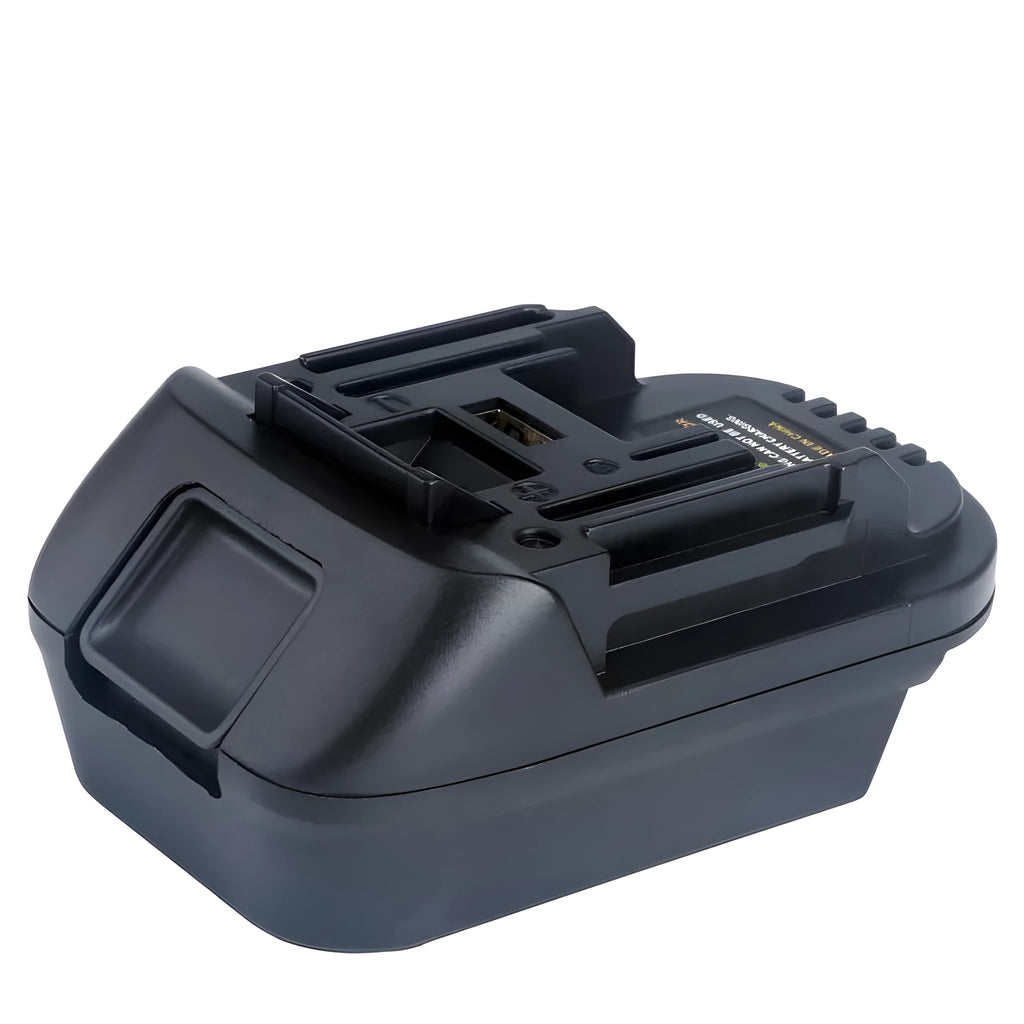 Black Milwaukee to Makita battery adapter for DM18M to H99F conversion measuring 125x90x65 cm