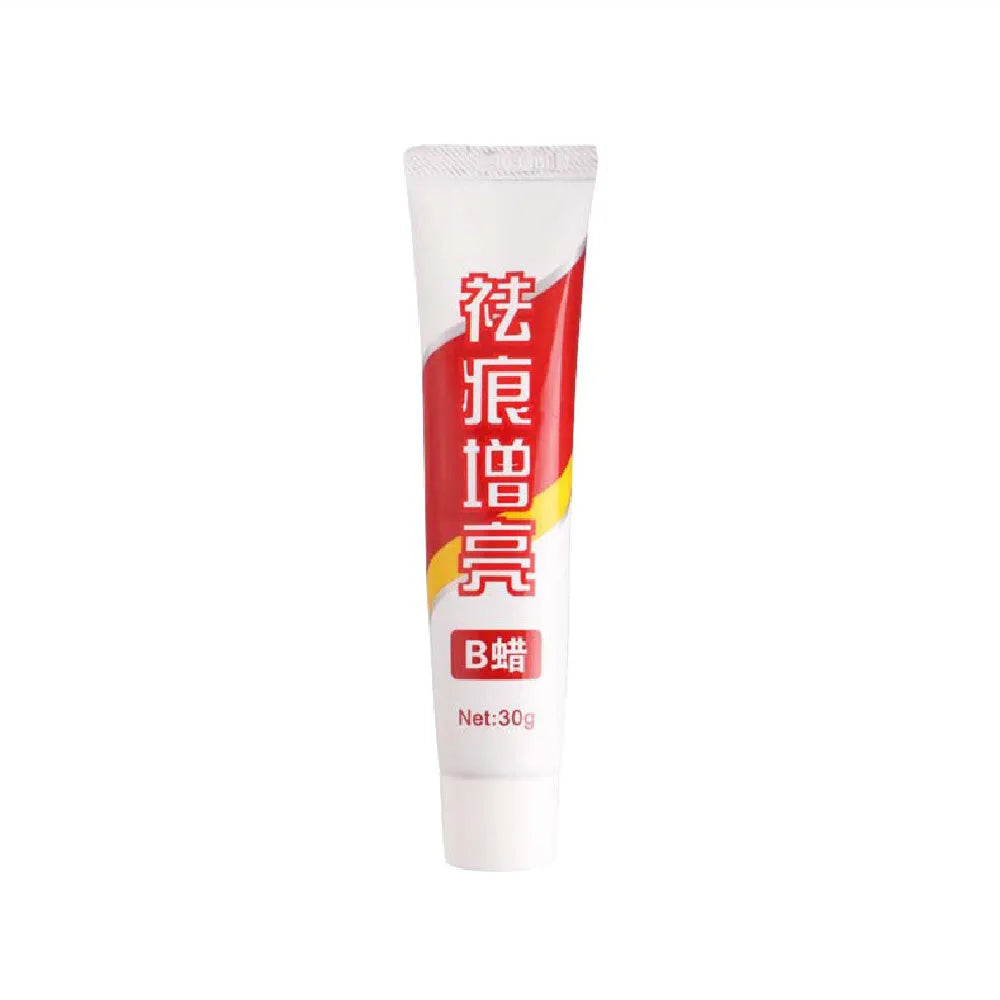Car repair wax kit containing scratch removal compound, brightening wax, and frosted polishing sponge