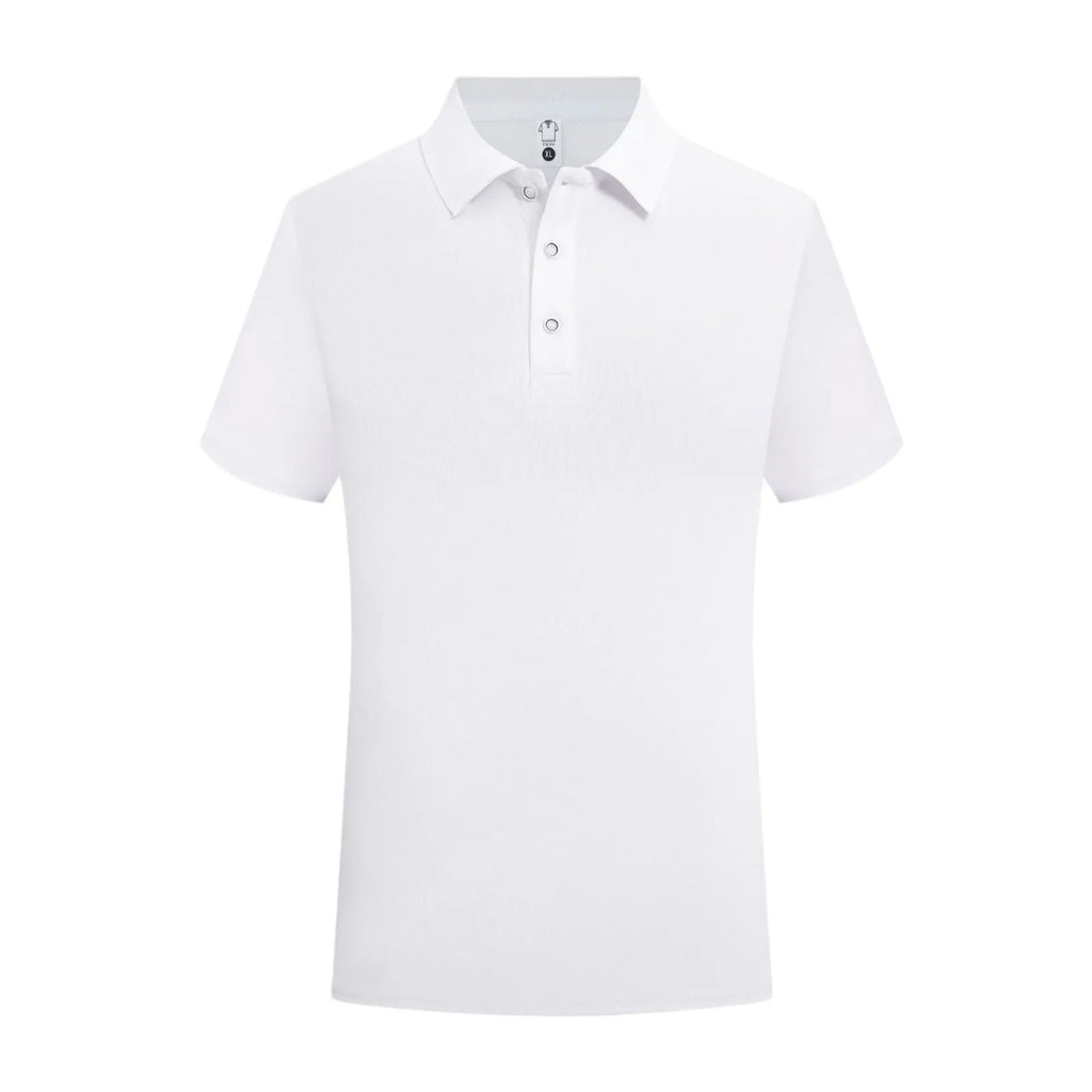 Plain short-sleeved cotton work shirt on a hanger, showing straight fit and short sleeves, against a white background.