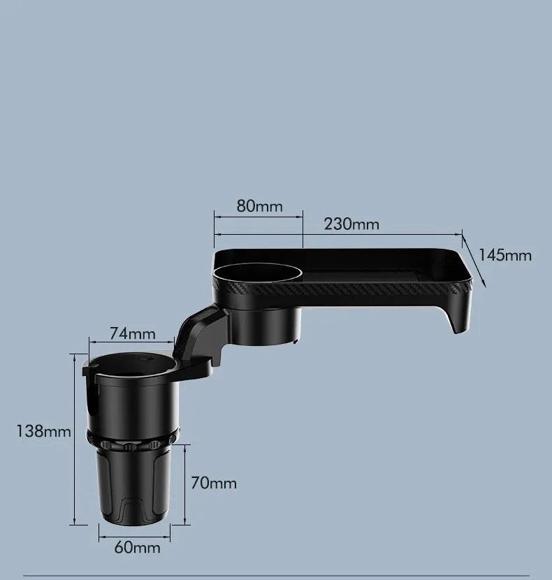 Black ABS plastic car dinner tray holder rotating in vehicle cup holder