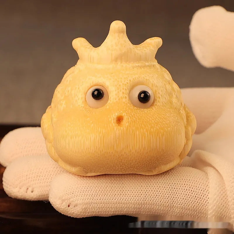 Solid bamboo carving of Crown Princess Toad ornament in cute style