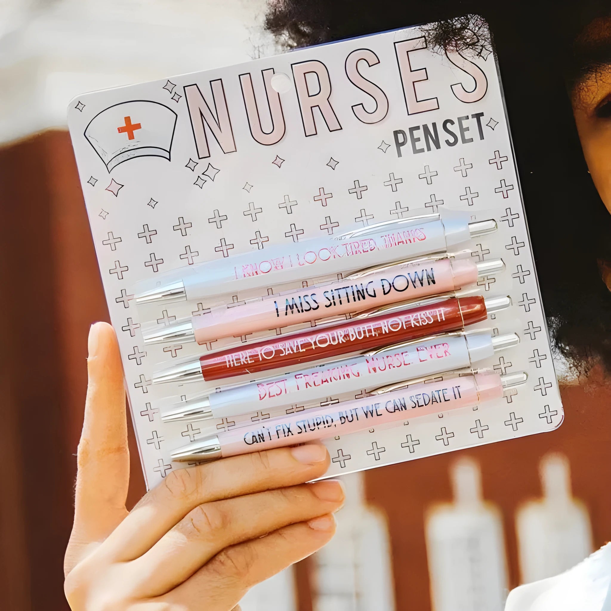 Set of five nurse theme retractable ballpoint pens with medical designs