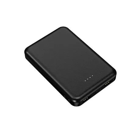 Black rectangular electric heating vest power bank with USB port, shown next to a measuring tape.