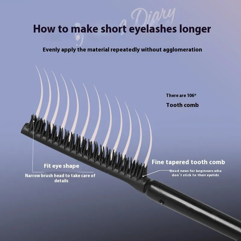 Black mascara tube with brush applicator for curling and volumising lashes