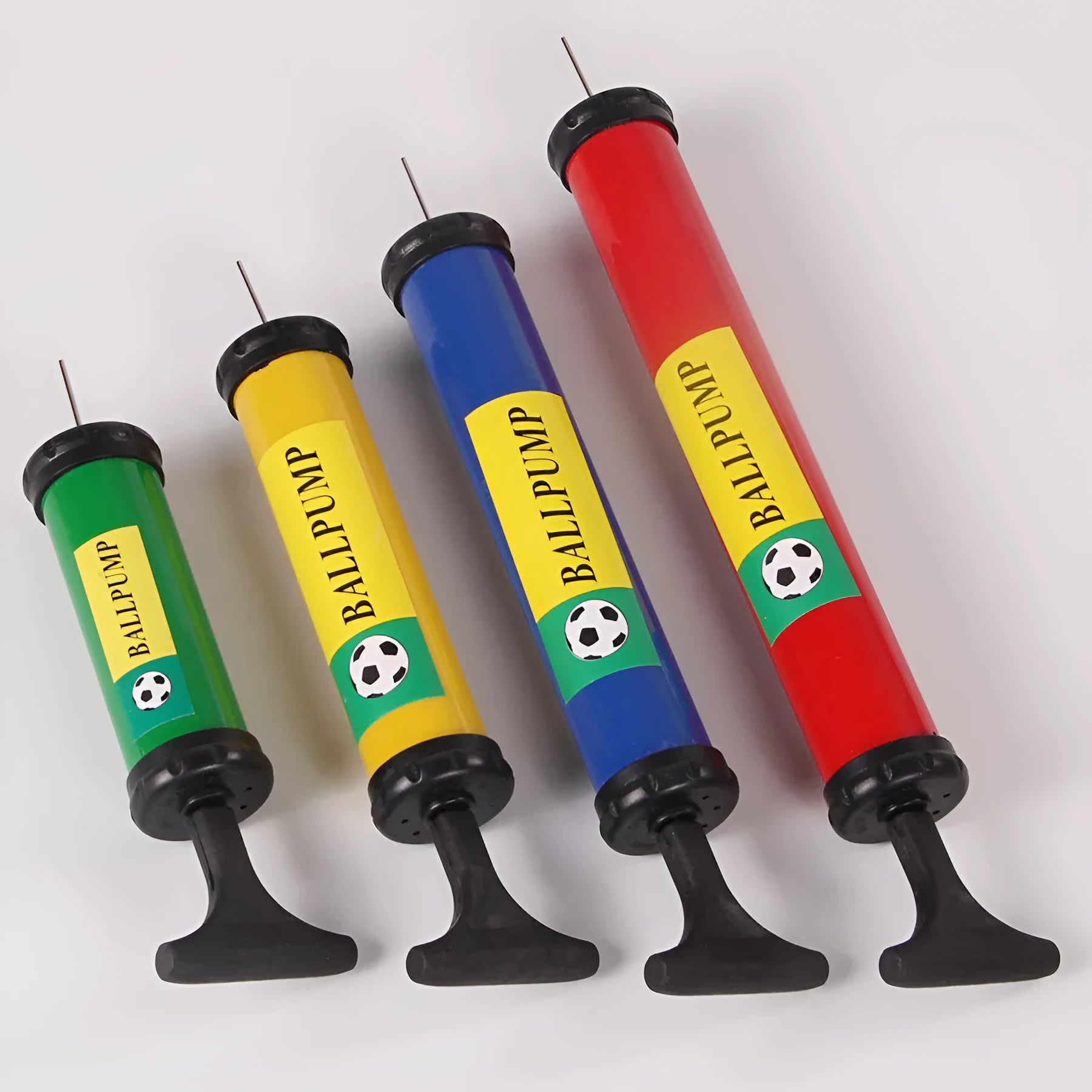 Mixed colour manual plastic hand pump for inflating sports balls and balloons