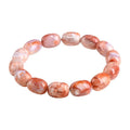 Natural cherry agate barrel bead bracelet with 10x14mm geometry beads and ruyi charm