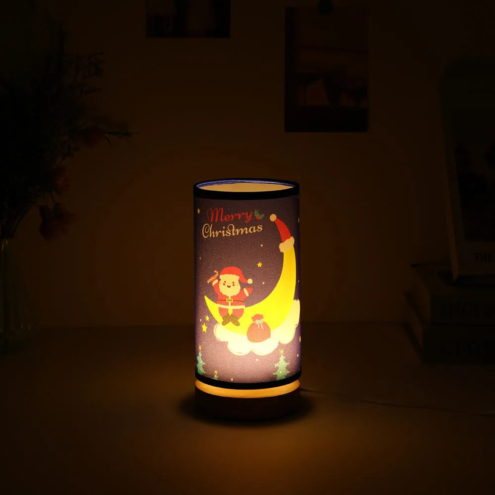 Moon Santa Claus shaped LED night light with USB plug cable and bamboo lamp holder.