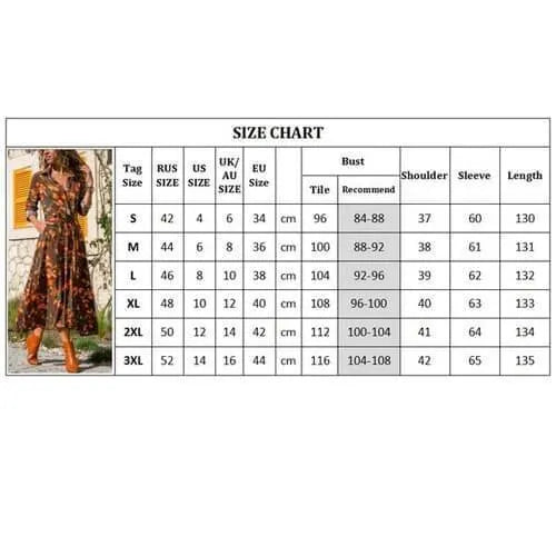 Madrid Vintage Chiffon A-line dress with V-neck collar and long sleeves in a printed pattern.