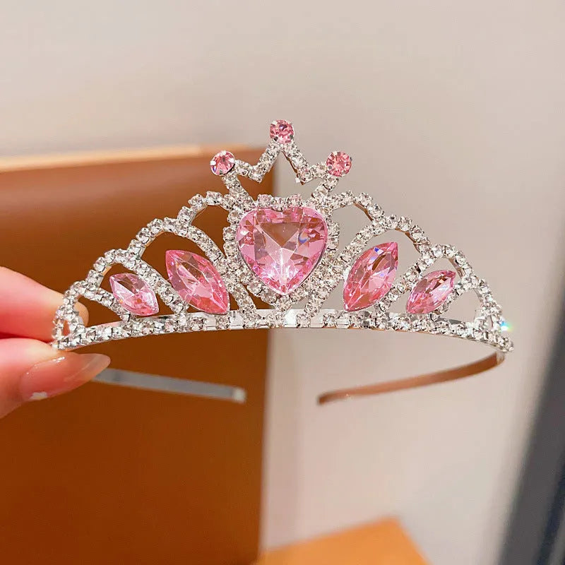 Children's metal headband with crown-shaped crystal design in pink, light blue or light purple colour options