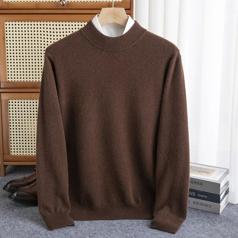 Men's half-collar loose fit wool sweater in a choice of colours including black, brown, and grey.