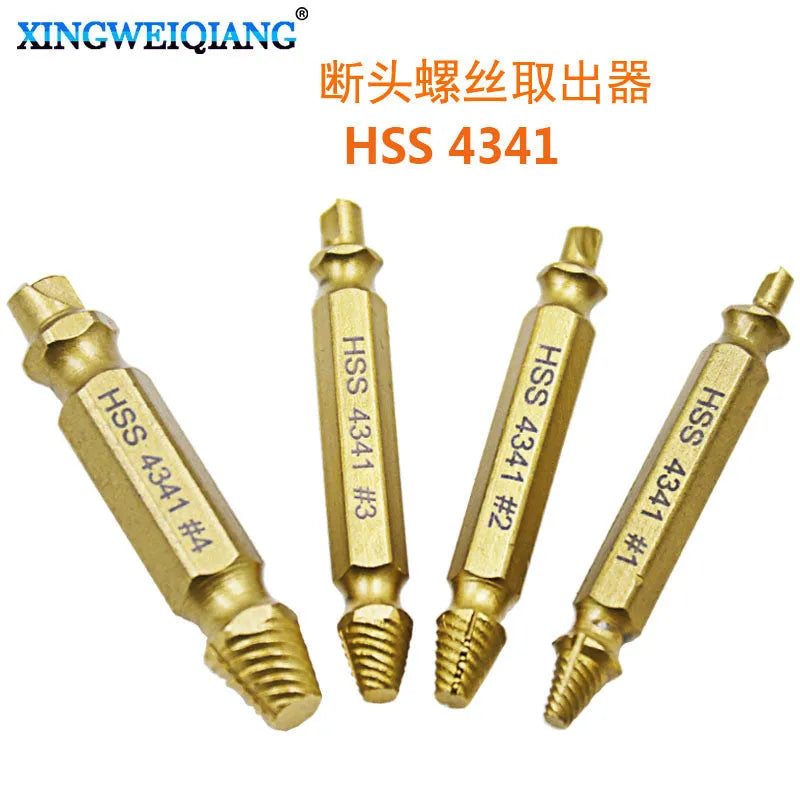 4341 high-speed steel screw extractor set with five hardened tools for removing broken bolts