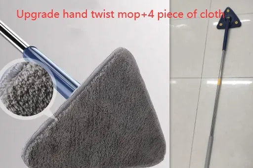 Extendable triangle cleaning mop with 360-degree rotating head and stainless steel pole
