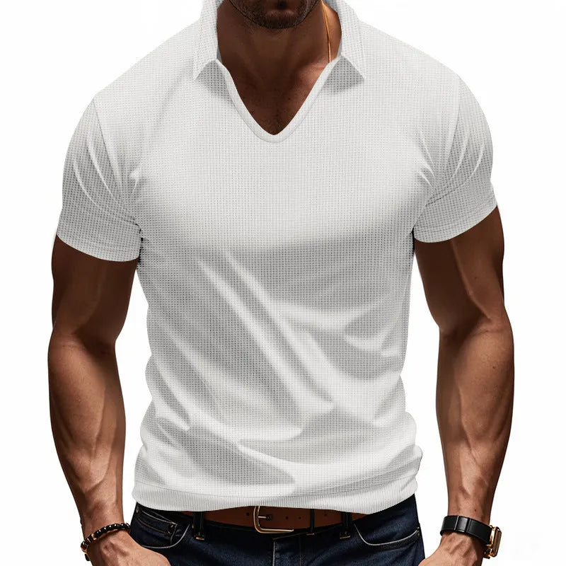 Men's V-neck loose fit short sleeve t-shirt in cotton blend fabric for summer wear