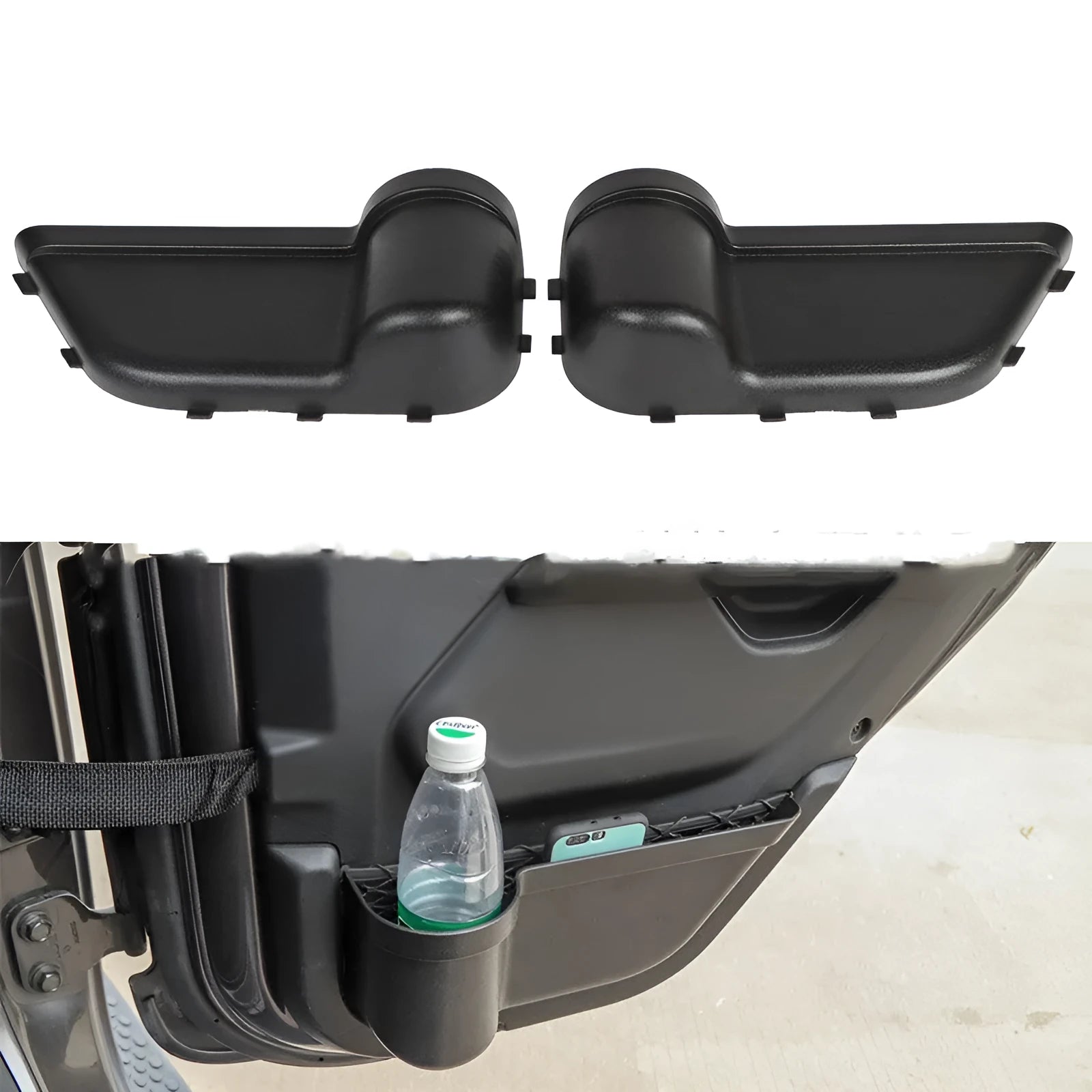 Black ABS plastic door storage box for Jeep Wrangler JK and JL models