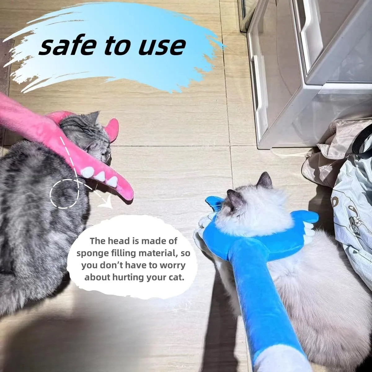 Blue plush cat wand toy with 70cm length for indoor interactive play sessions