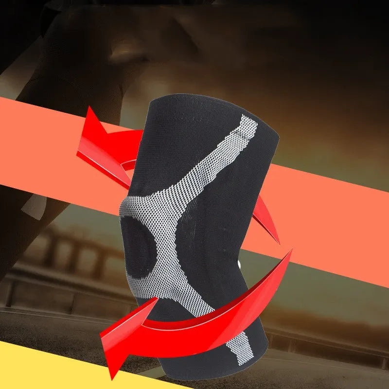 Red and grey silicone sports kneecaps for running and climbing, showing non-slip design.