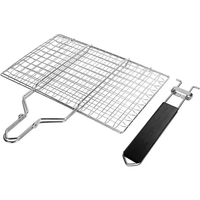 Stainless steel square folding barbecue mesh basket with cleaning brush