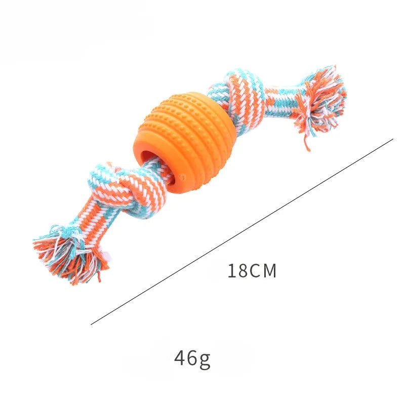 Blue dog dental chew toy with integrated rope elements for teeth cleaning