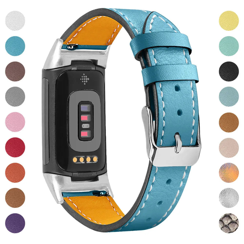 Genuine leather strap for Fitbit Charge 5 and Charge 6 smartwatch in multiple colour options.