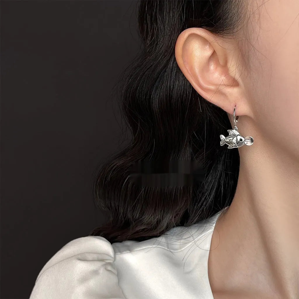 Bubble Fish Earrings with goldfish design in electroplated copper, approximately 4cm length