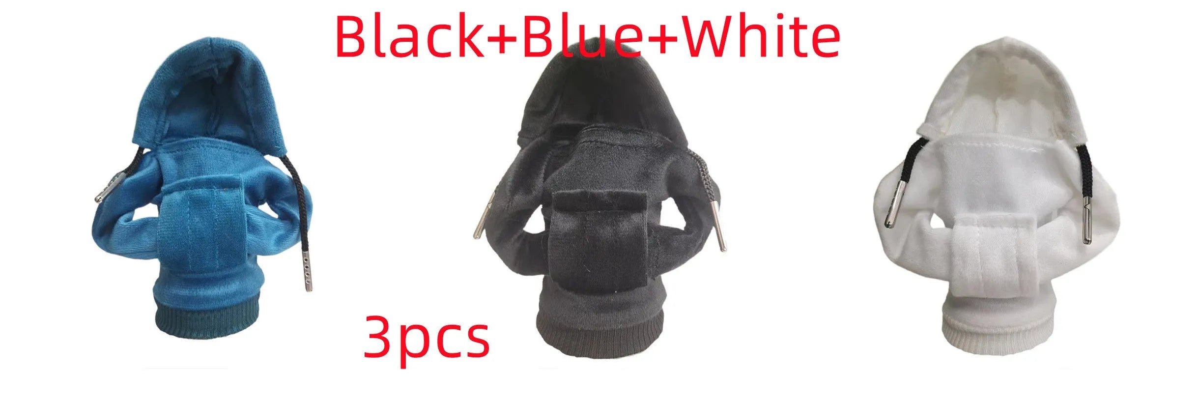 Blue cloth gear shift knob cover shown next to a car's manual gearstick.