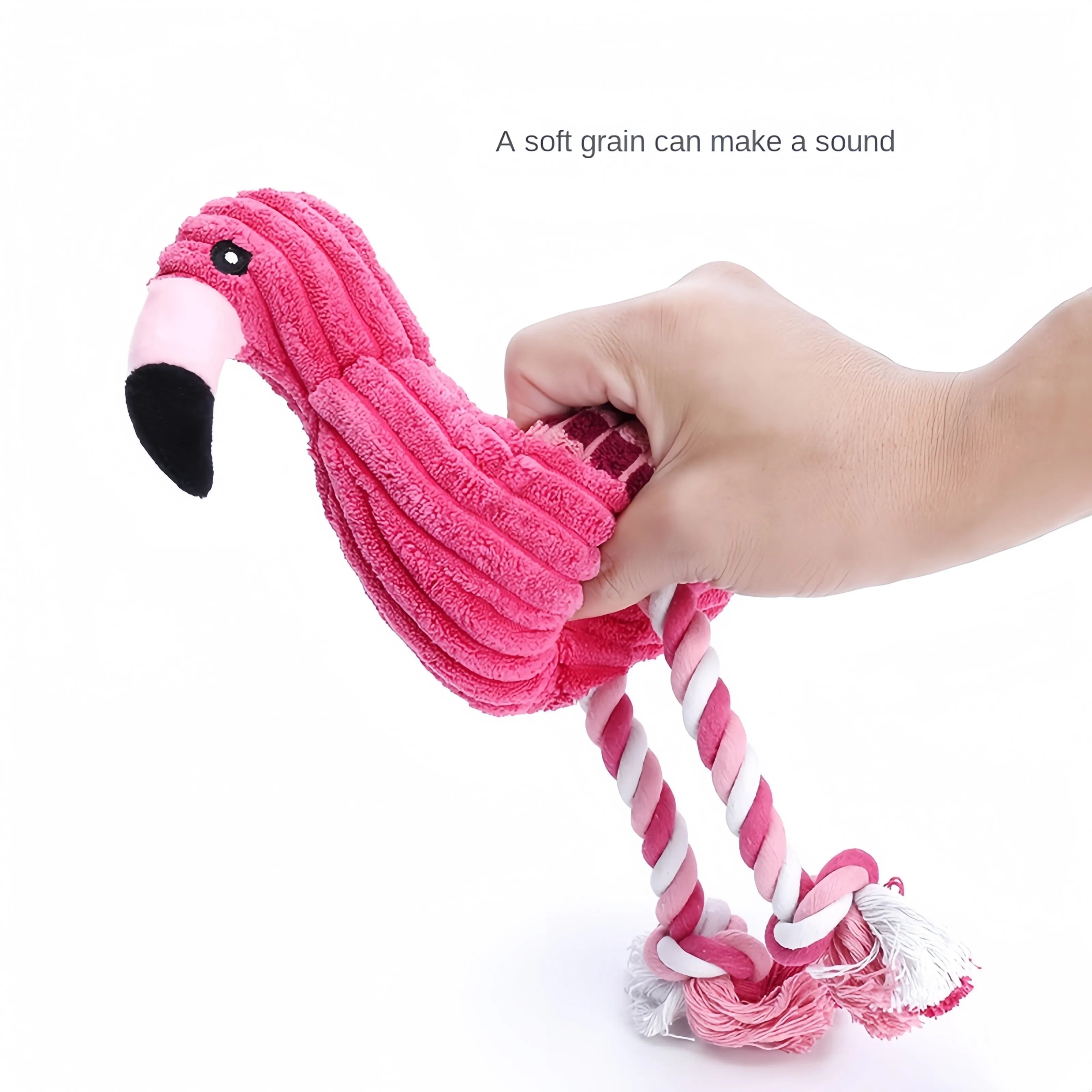 Pink rabbit-shaped corduroy plush dog toy with squeaker inside