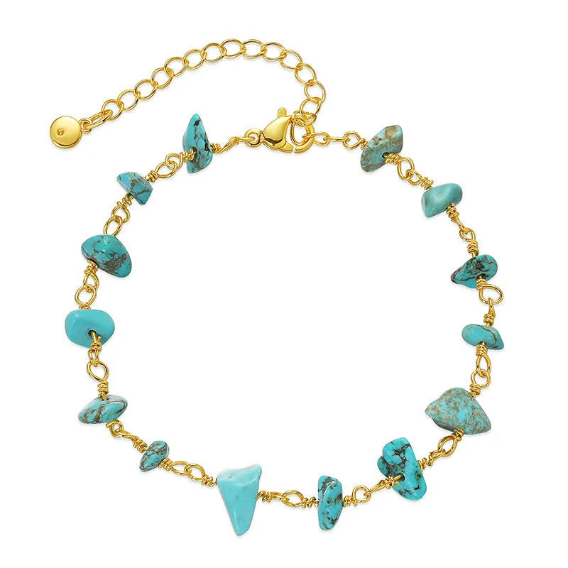 Women's geometric turquoise crystal bracelet with irregular natural gravel design in 18K copper
