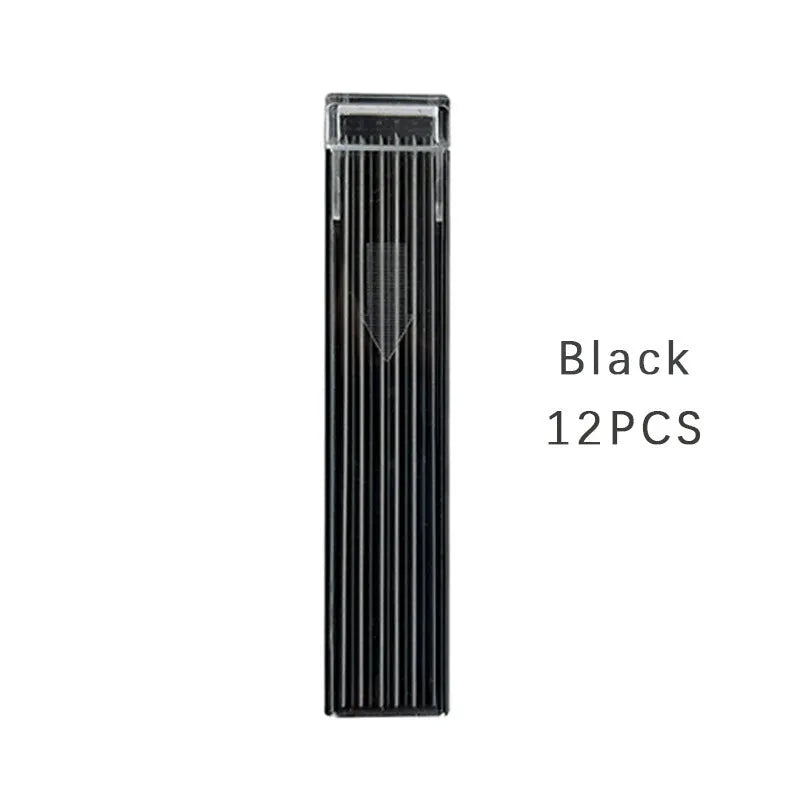 Box containing 12 rainbow-coloured mechanical pencil refill leads for drawing and painting.