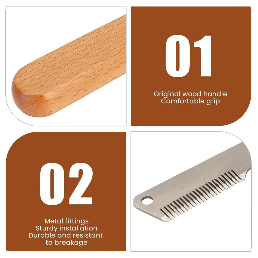 Dog stripping knife grooming tool with wood handle and metal fittings