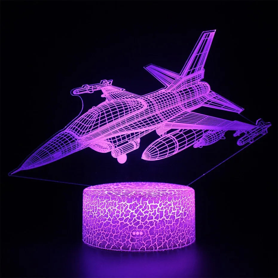 Cartoon aeroplane-shaped LED night light with touch control and acrylic shade.