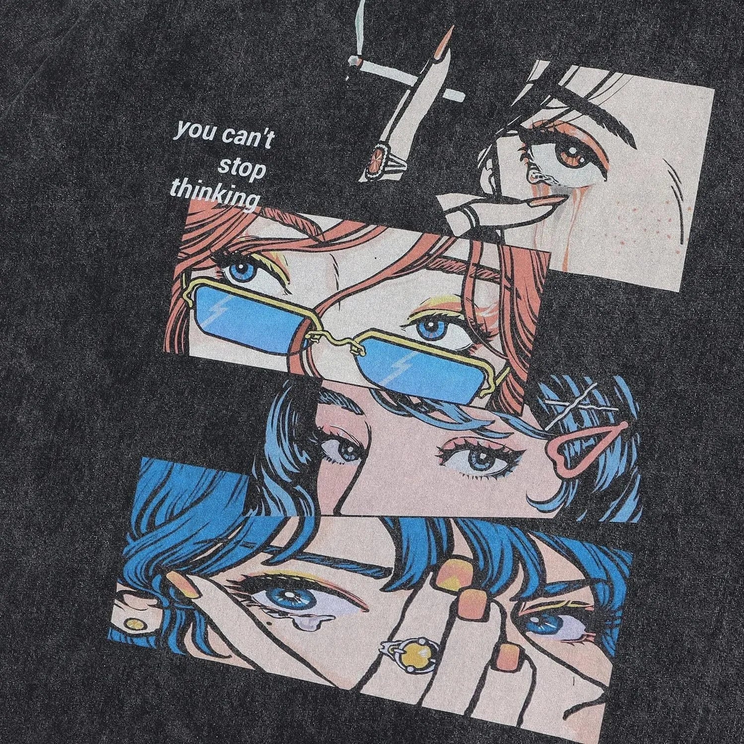 Men's retro cotton t-shirt with cartoon digital printing in loose streetwear fit