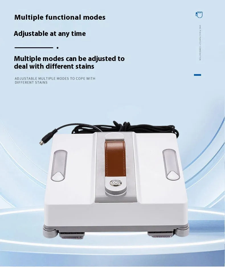 White high-rise window cleaning robot with water spray functionality