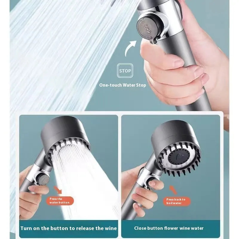 Portable handheld shower head with three spray modes in modern simplicity design