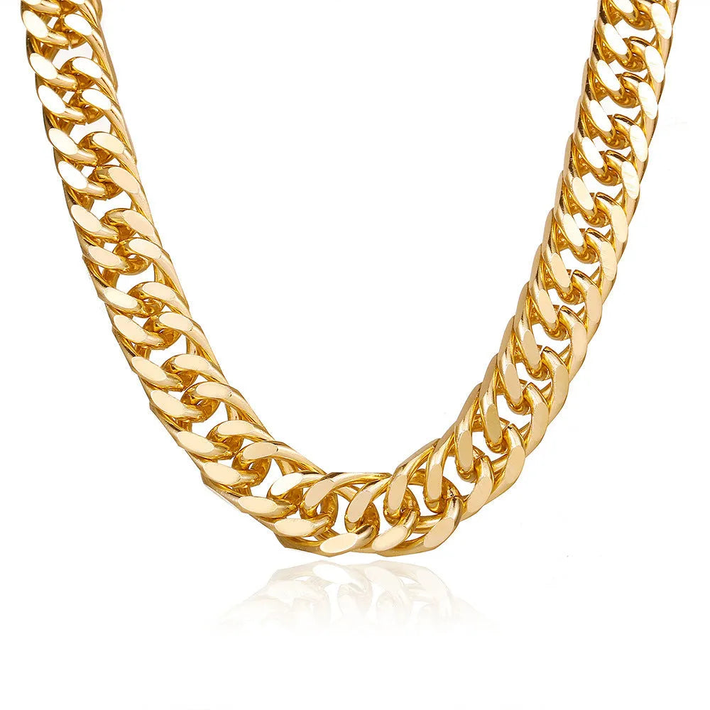 Gold women's thick chain necklace with 32cm length and 6cm pendant