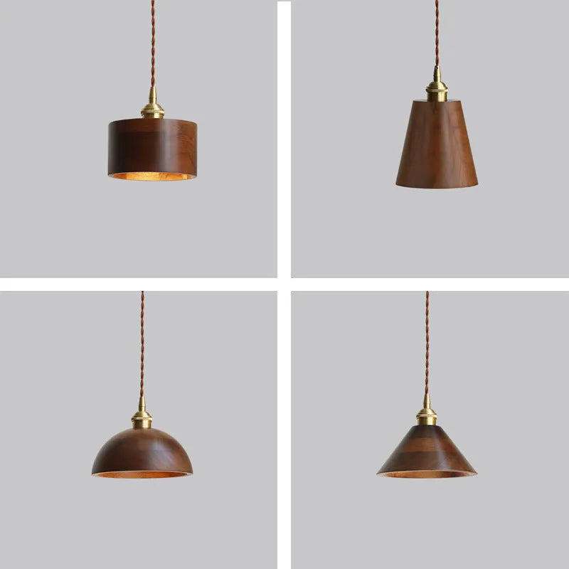 Black walnut and copper single-head droplight chandelier with E27 fitting