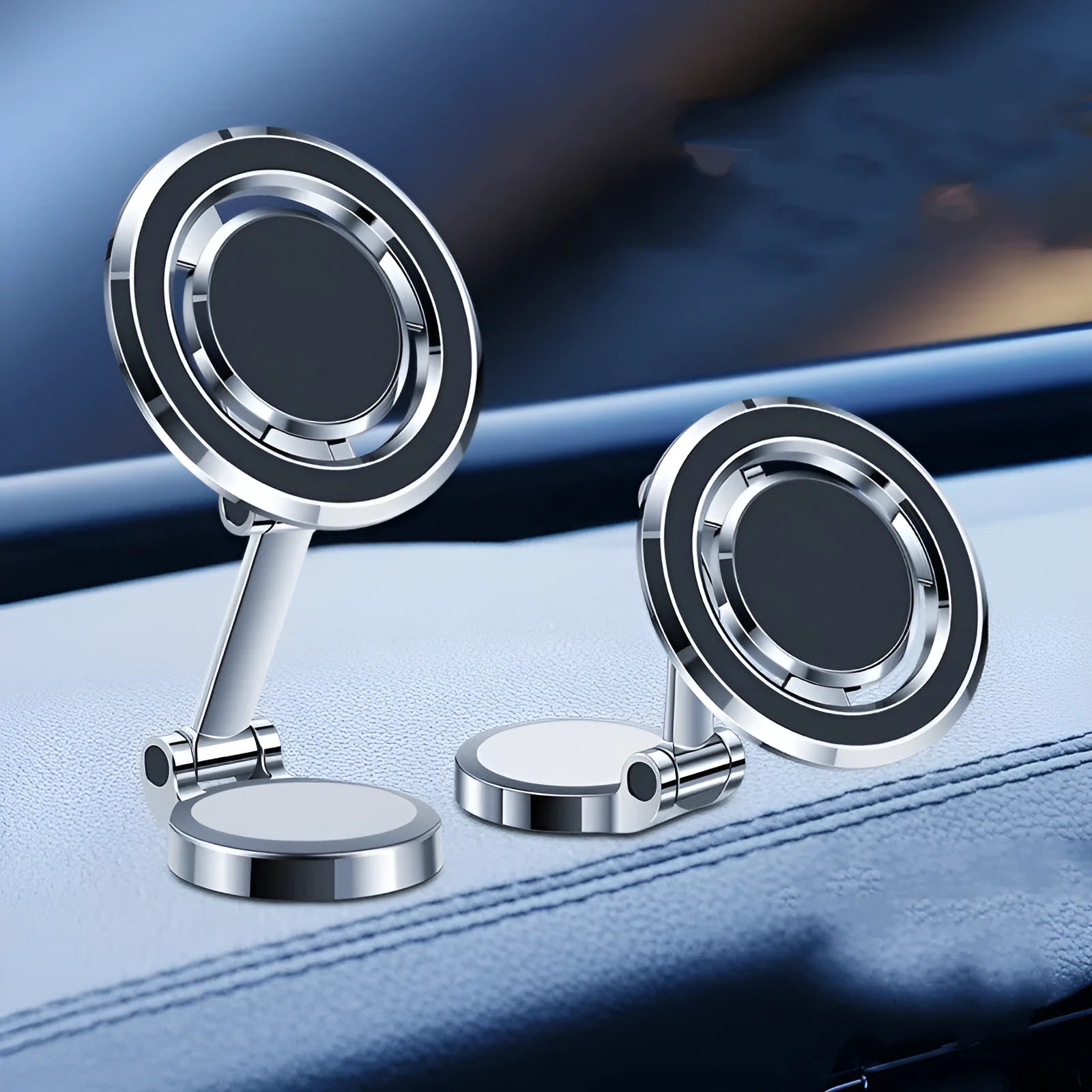 Car mobile phone holder with magnetic mount and flexible clip on dashboard