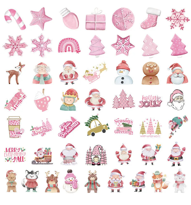 50-piece set of cute Christmas themed waterproof stickers in various sizes from 4cm to 8cm
