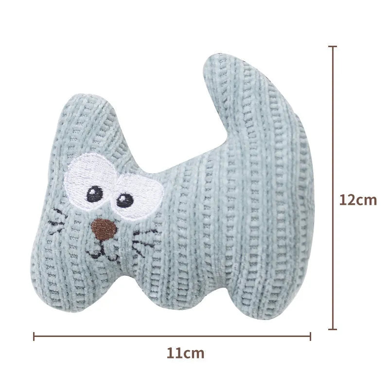 Cyan and light coffee plush catnip chew toy with bell for cats on a plain background