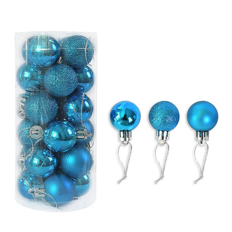 Shiny matte Christmas baubles in various colours showing 3cm diameter plastic electroplated decorations