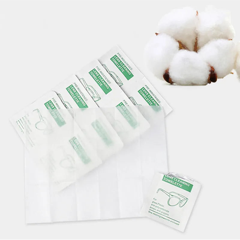 100 individually wrapped white quick-drying lens wipes for glasses, goggles and screens, anti-fog and anti-static
