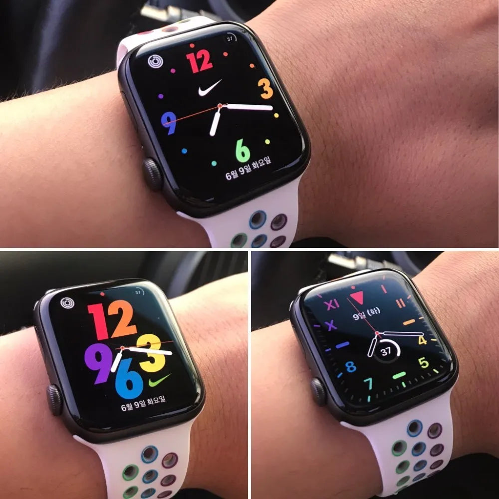 Silicone sports wristband with buckle closure in black, white and rainbow colours