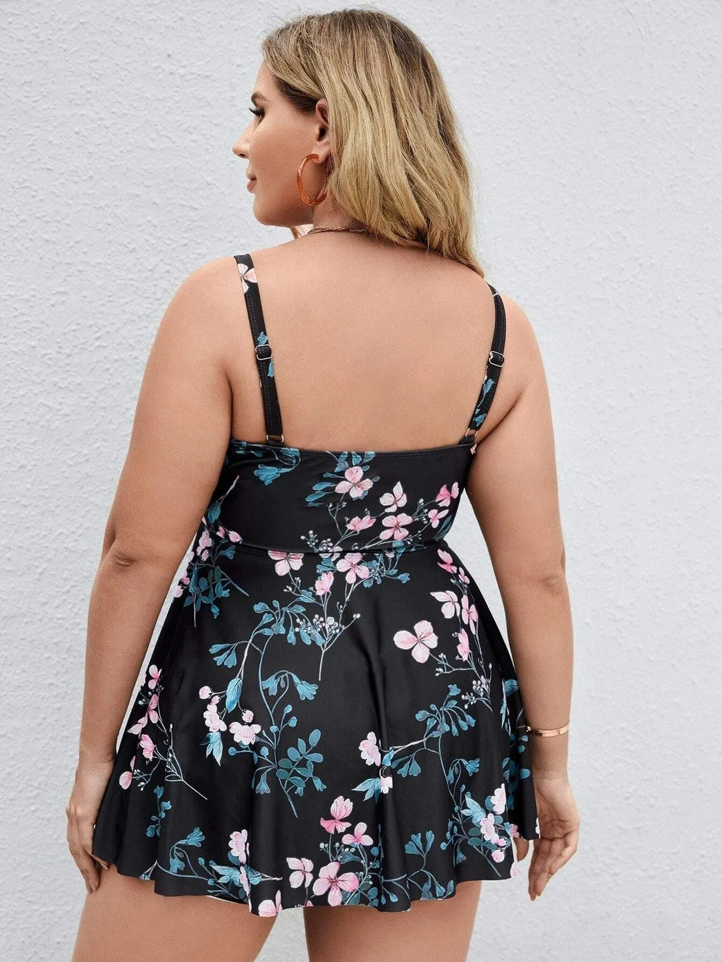 Women's one-piece swimsuit with split colour floral printing in various sizes
