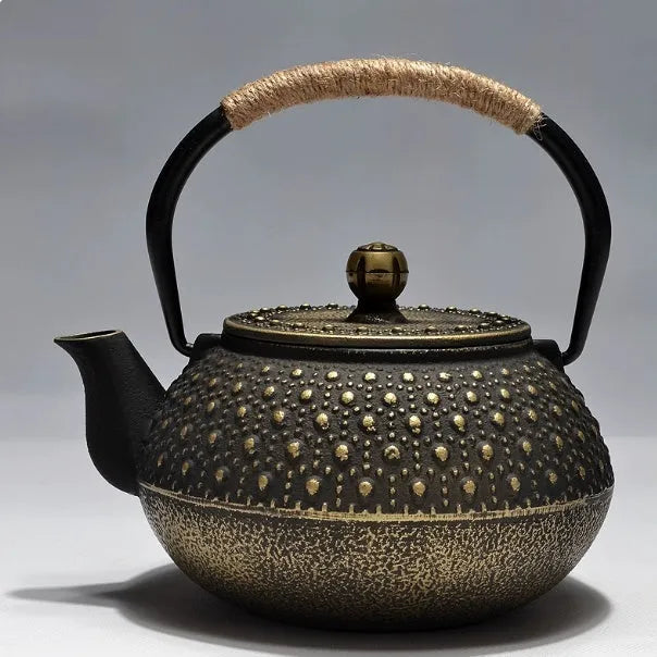 Japanese-style cast iron teapot with decorative enamel finish and 0.9-litre capacity