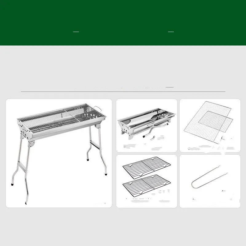 Stainless steel portable folding barbecue oven shown in natural colour.